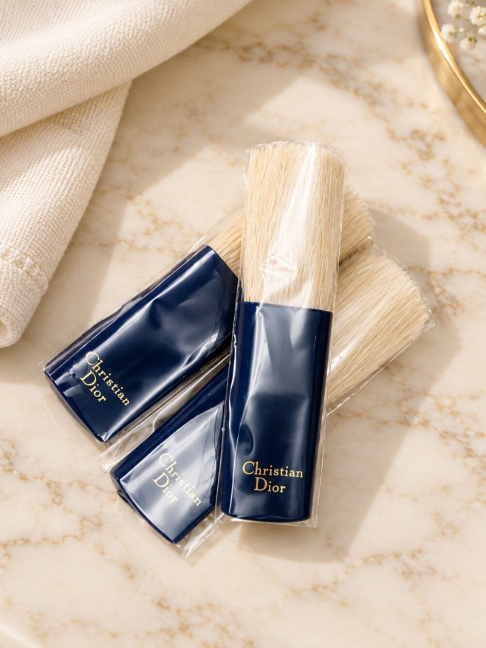 Christian Dior Mini Makeup Brush Set Navy Blue Travel Size 2.5” NIP